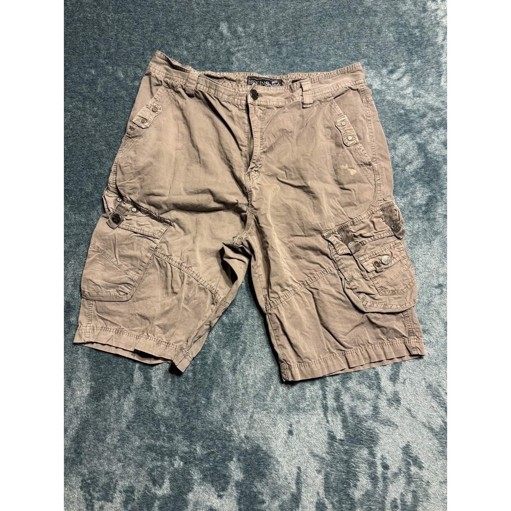 Broken Threads Mens Cargo Shorts Regular Fit 36 Brown Multi Pocket Bleach Mark